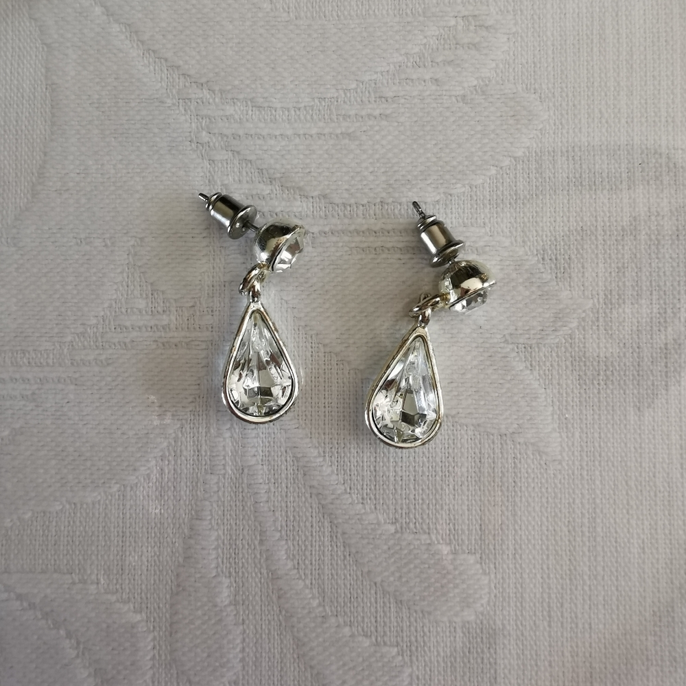 Vintage Napier Silver Toned Pear Teardrop Earrings